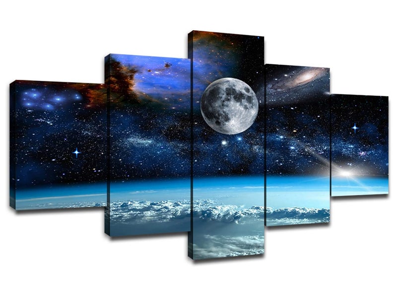 Artbrush Tower 5 Pieces Canvas Art Outer Space Universe Planet Earth Galaxy Stars Pictures Wall Decor Living Room Office Bedroom Bathroom Decoration Artwork Frame Poster Painting Ready to Hang(60 x 32 inches) - Image 1